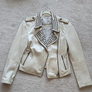 Studded Cream Lambskin Leather Jacket